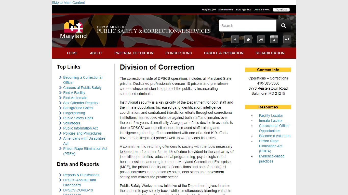 DPSCS - Division of Corrections